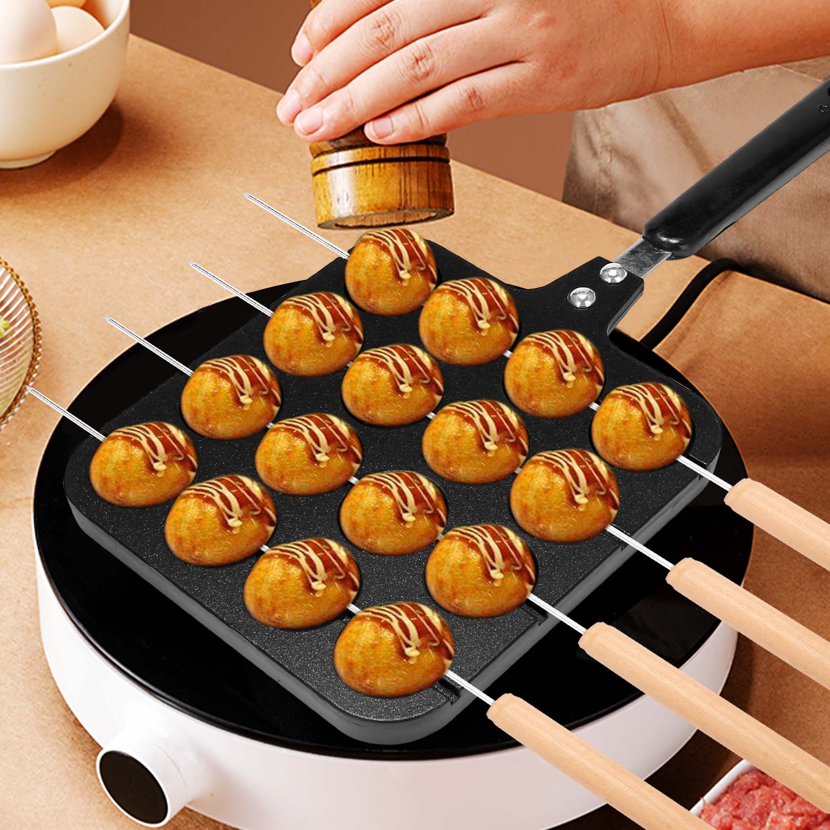 Takoyaki Grill Plate - 16-gaats aluminium takoyaki maker grillpan, octopusballplaat,