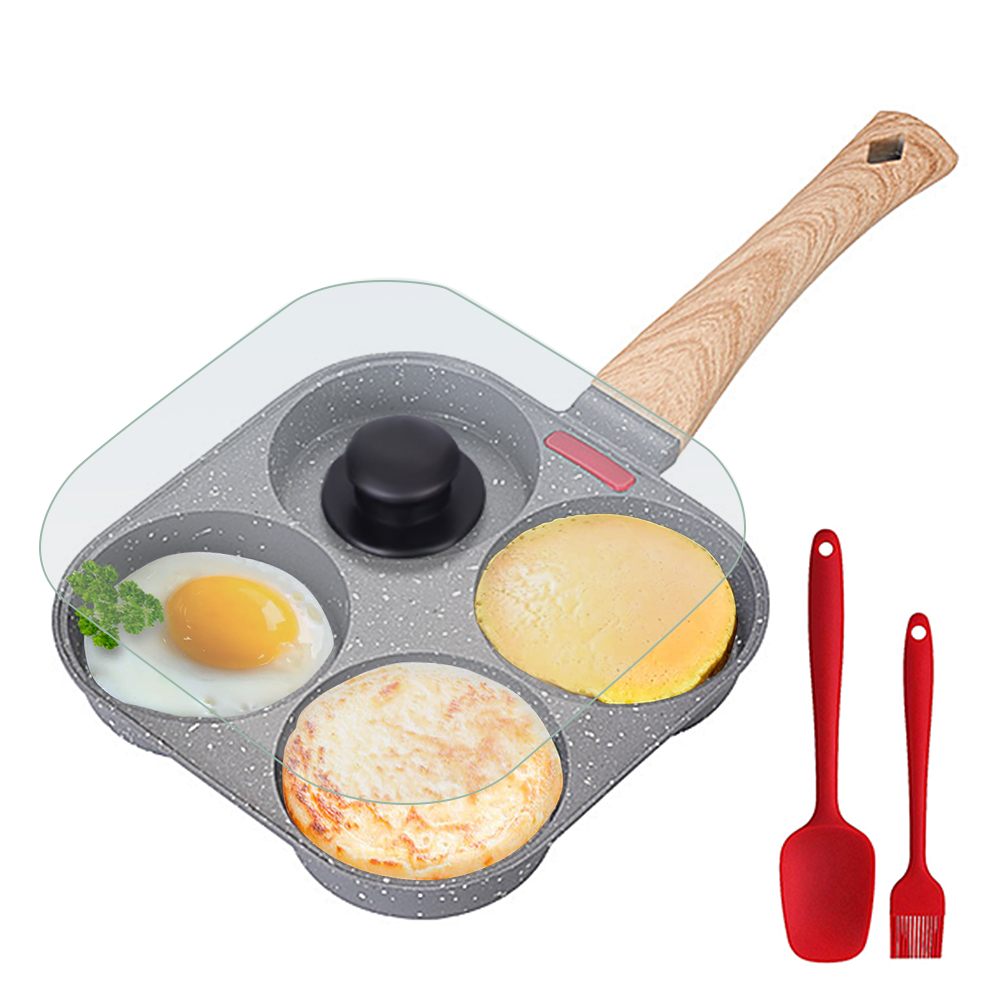 Mini Pancake Griddle - Anti-aanbak 4-kopjes eierkoekenpan met klapdeksel, aluminium
